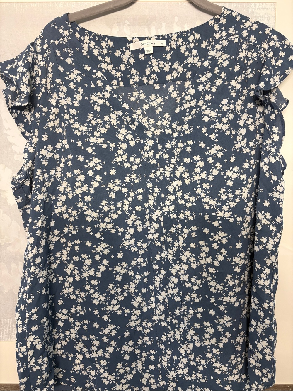 Fun 2 Fun Blue Floral Ruffle-Sleeve Women's Top, from Stitch Fix